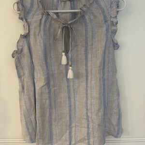 Vineyard Vines- Linen Striped Blue and Tan Women's Top- Size Medium